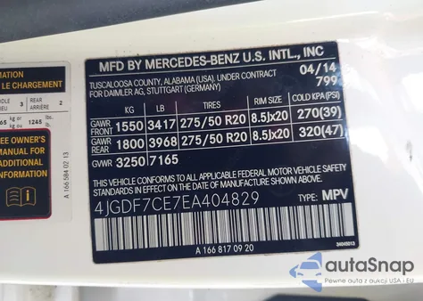 2014 Mercedes-Benz Gl 450 4Matic from USA, damaged, VIN 4JGDF7CE7EA404829